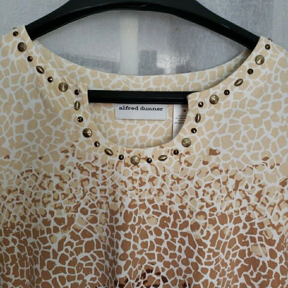 Alfred Dunner 3/4 Sleeve Animal Print Giraffe Blouse Cotton Stretch Women Size M - Picture 2 of 7